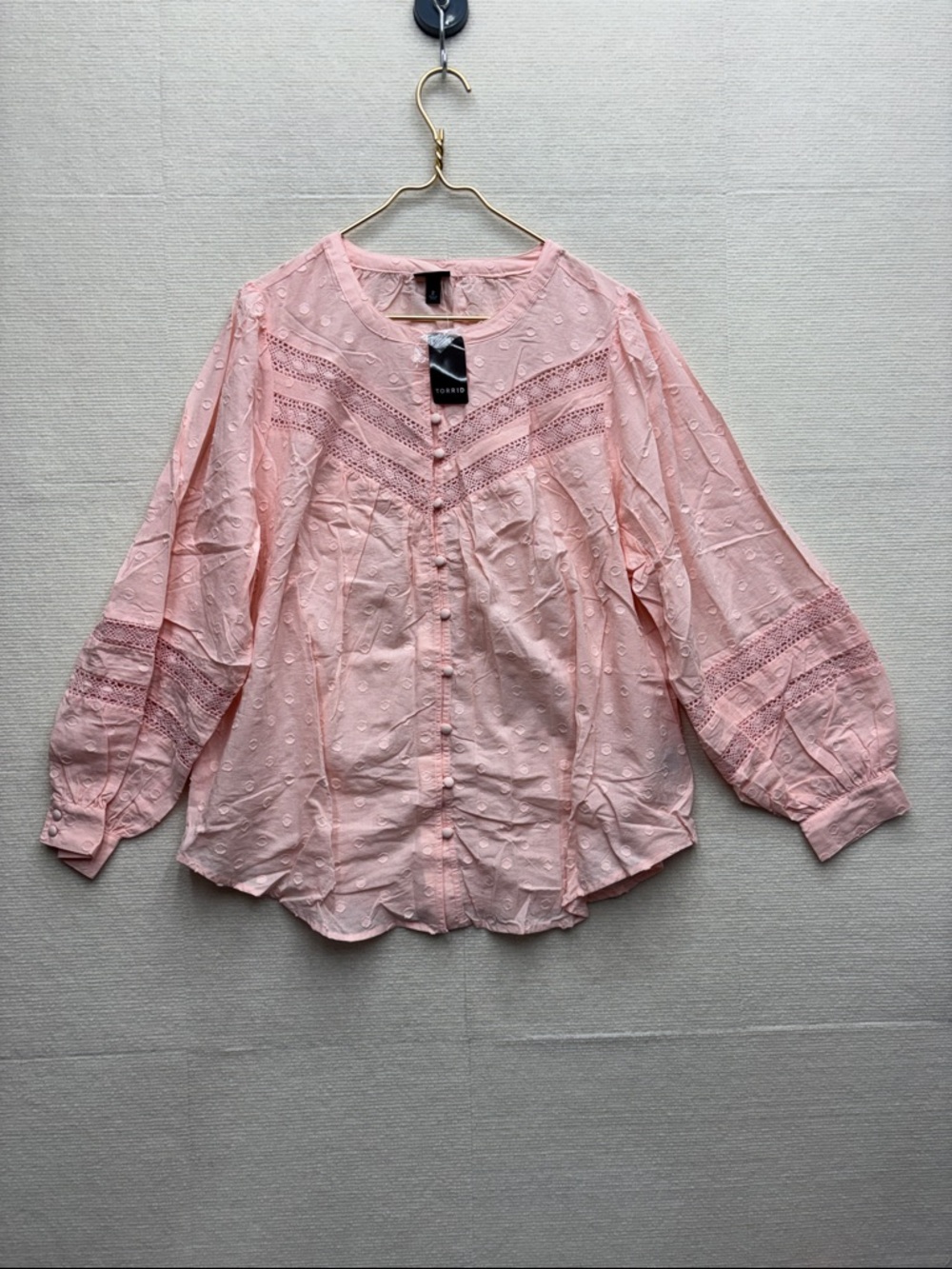 New Torrid | 2 Pink Eyelet Button-Front Blouse